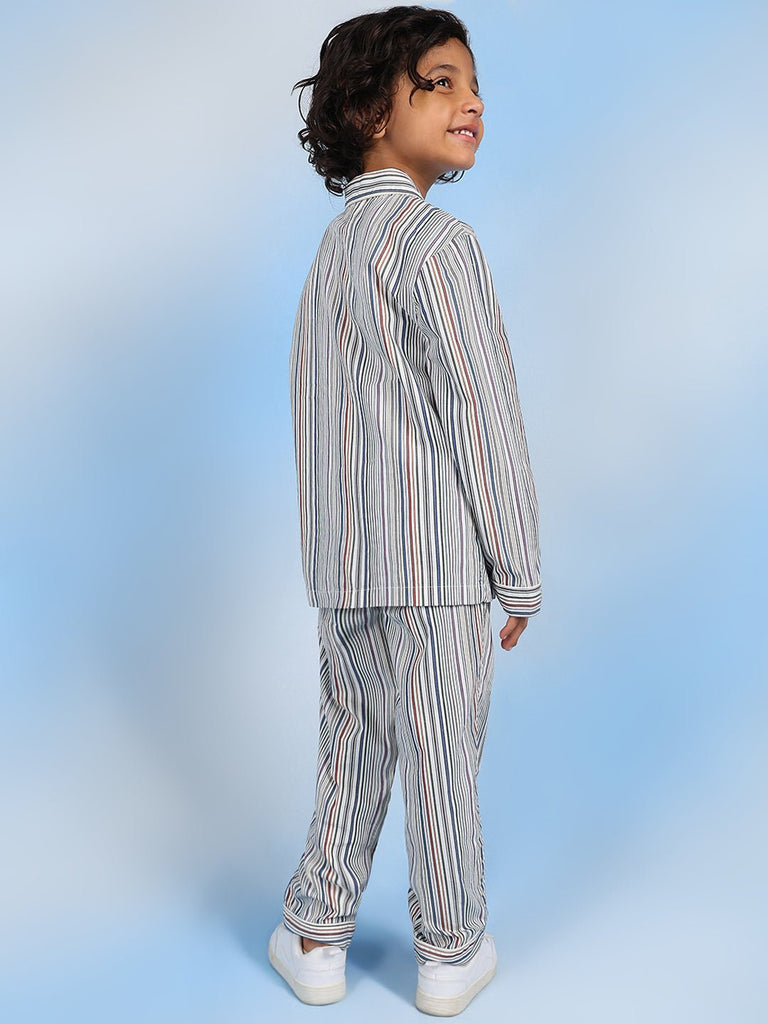 Jade Cotton Full Sleeves Striped Boys Nightsuit - Multicolor Nightsuit The Tribe Kids   