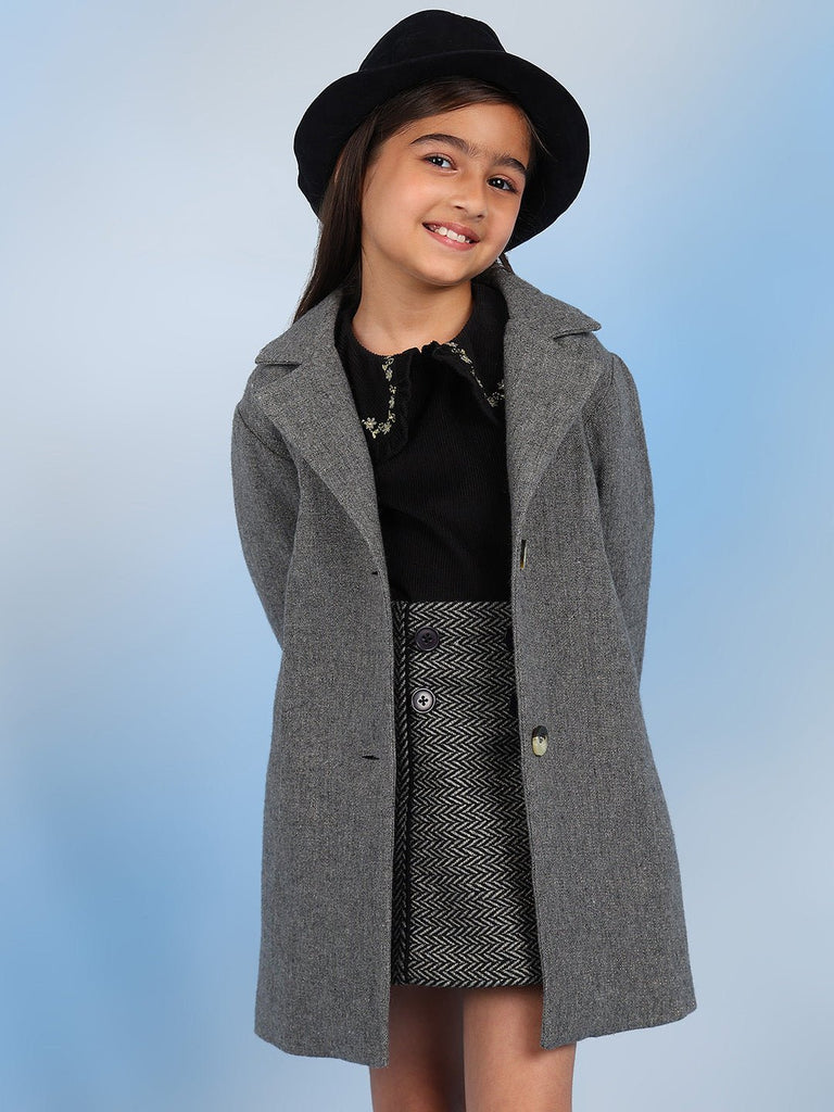 Jimy Solid Cotton Wool Girls Coat - Grey Coat The Tribe Kids   