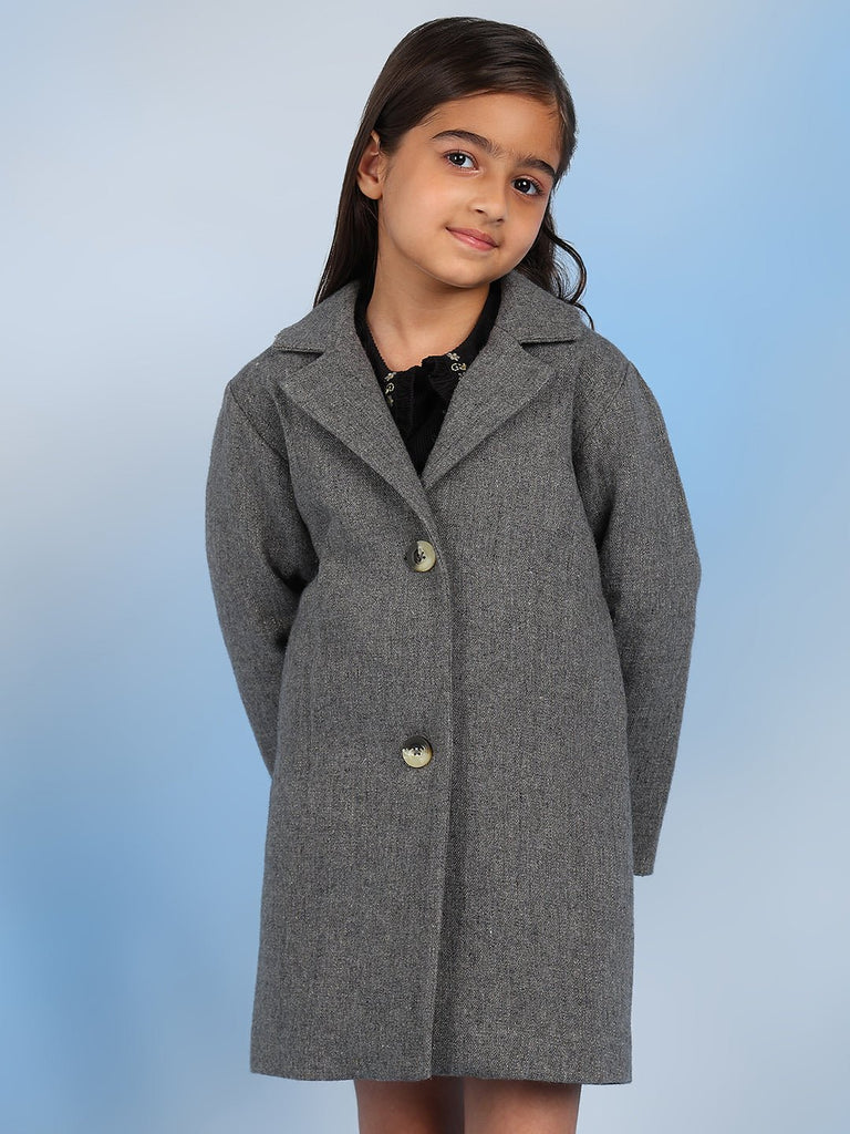 Jimy Solid Cotton Wool Girls Coat - Grey Coat The Tribe Kids   