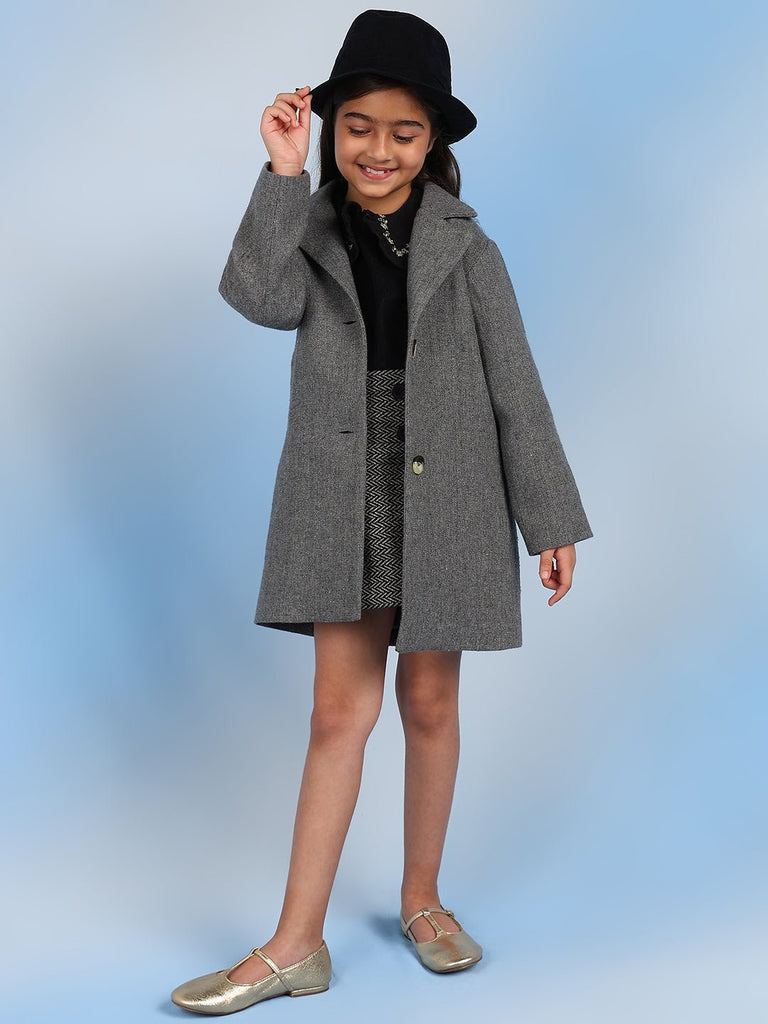 Jimy Solid Cotton Wool Girls Coat - Grey Coat The Tribe Kids   