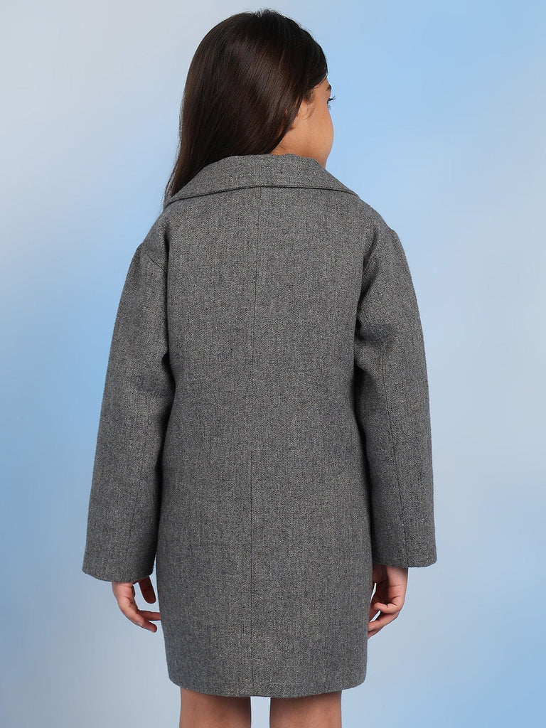 Jimy Solid Cotton Wool Girls Coat - Grey Coat The Tribe Kids   