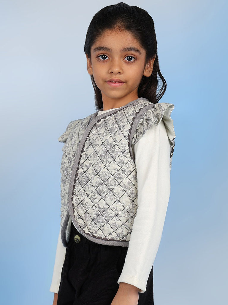 Laila Girls Round Neck Solid Sleeveless Casual Cotton Vest - Grey Vest The Tribe Kids   