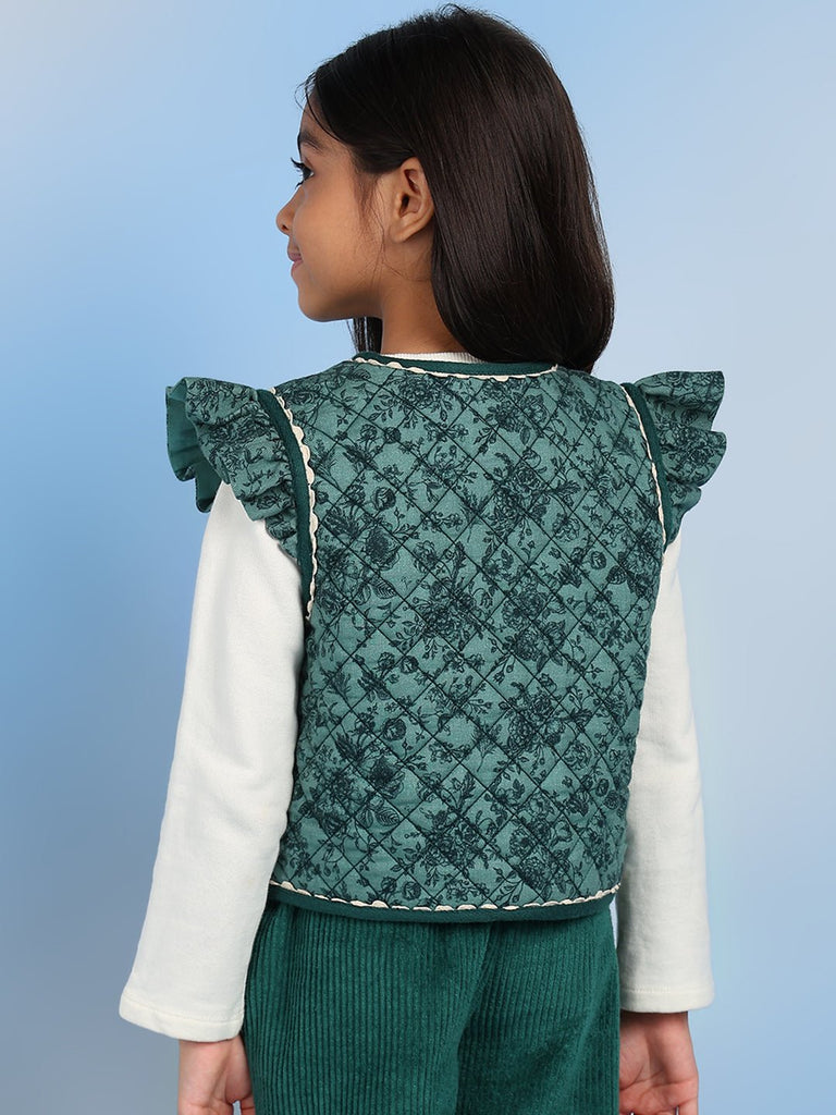 Laila Girls Sleeveless Casual Cotton Vest - Green Melange Vest The Tribe Kids   