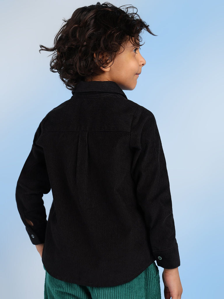 Michael Boys Spread Collar Solid Corduroy Casual Shirt  - Black Shirts The Tribe Kids   