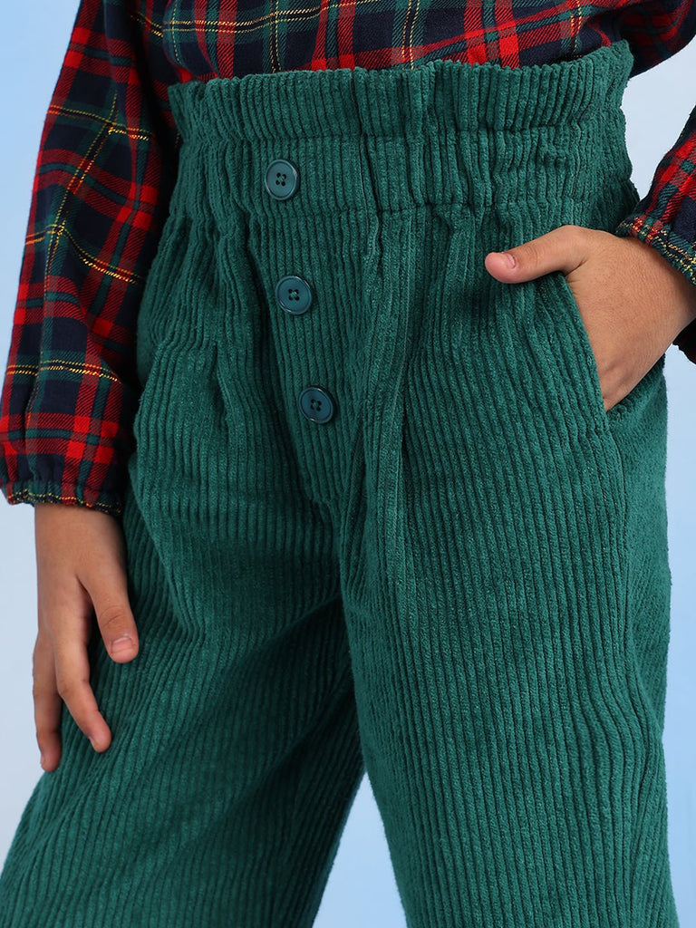 Nadia Girls Relaxed High-Rise Corduroy Pants - Green Pant The Tribe Kids   