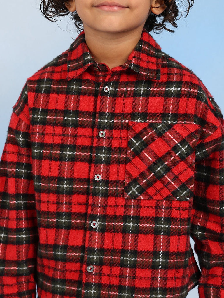 Neel Boys Relaxed Spread Collar Checked Cotton Casual Shirt - Red/Black Shirts The Tribe Kids   