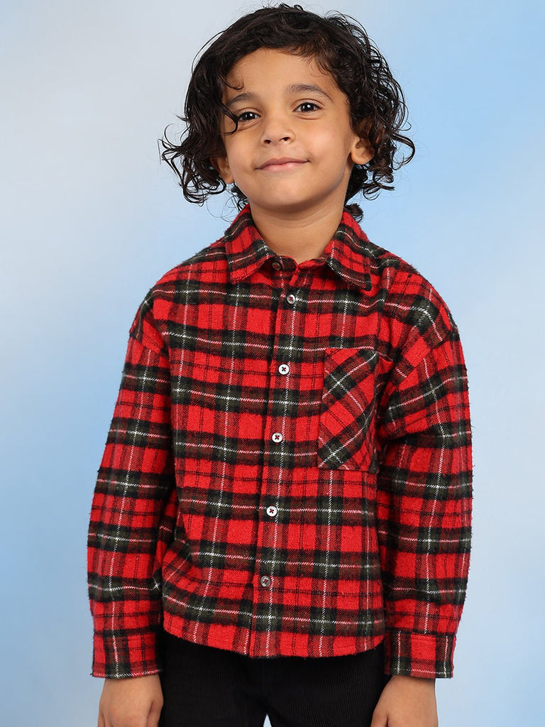 Neel Boys Relaxed Spread Collar Checked Cotton Casual Shirt - Red/Black Shirts The Tribe Kids   