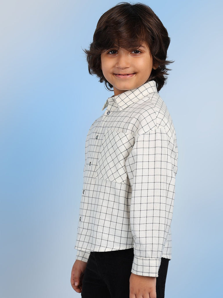 Neel Boys Relaxed Spread Collar Checked Cotton Casual Shirt - White Shirts The Tribe Kids   