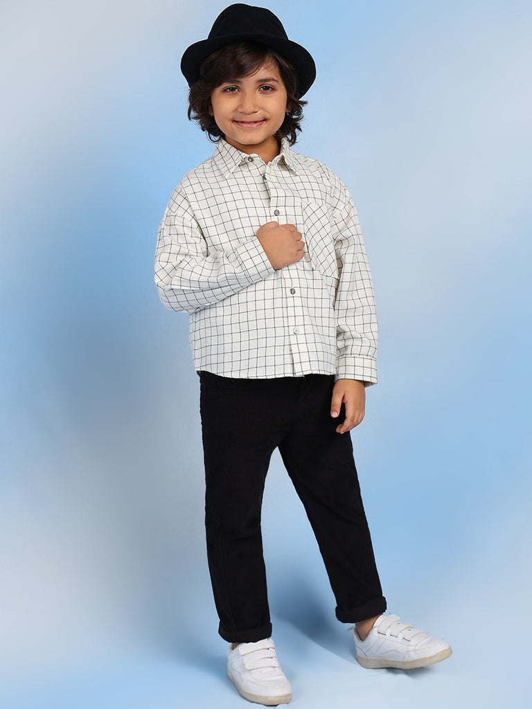 Neel Boys Relaxed Spread Collar Checked Cotton Casual Shirt - White Shirts The Tribe Kids   