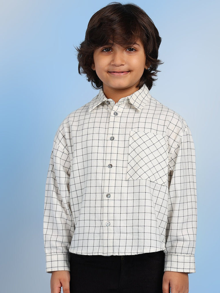 Neel Boys Relaxed Spread Collar Checked Cotton Casual Shirt - White Shirts The Tribe Kids   