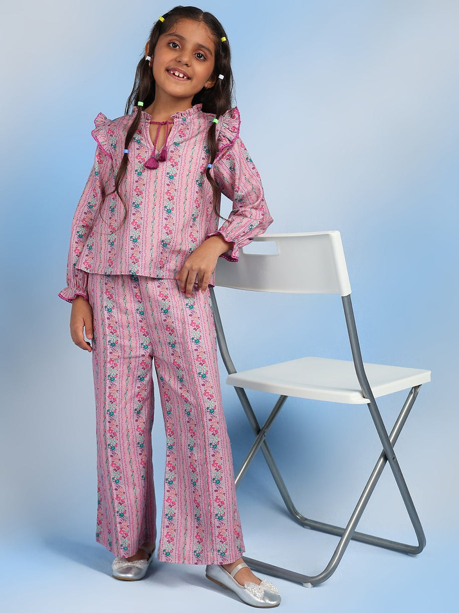 Buy Nina Cotton Printed Relaxed Fit Girls Pyjama Pink Online