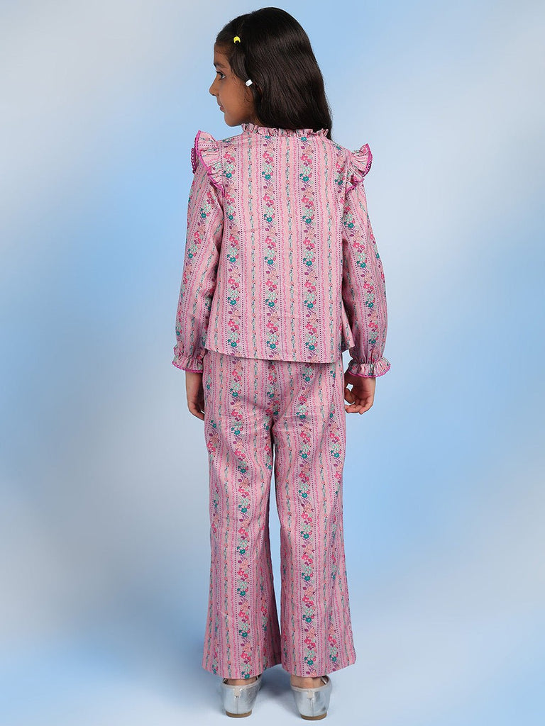 Nina Cotton Printed Relaxed Fit Girls Pyjama - Pink Pyjamas The Tribe Kids   