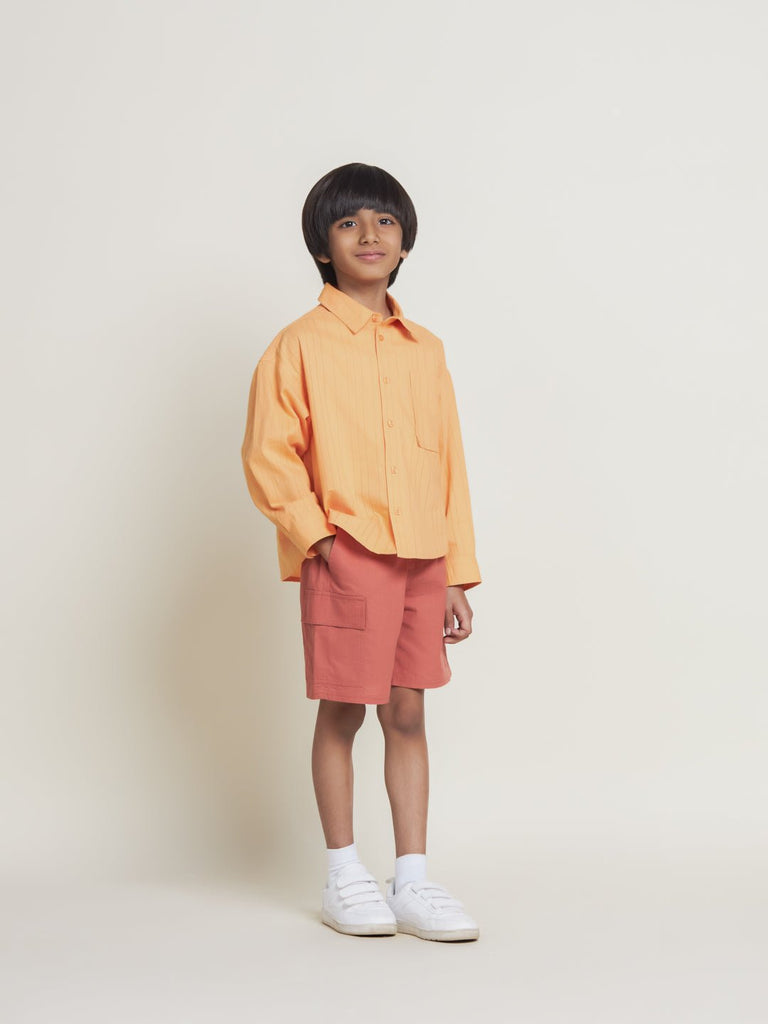 Noah Regular Fit Cotton Boys Shirt - Peach Shirts The Tribe Kids   