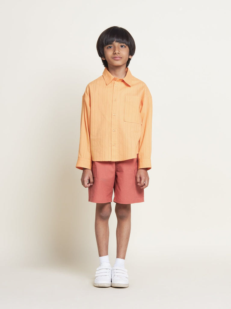 Noah Regular Fit Cotton Boys Shirt - Peach Shirts The Tribe Kids   