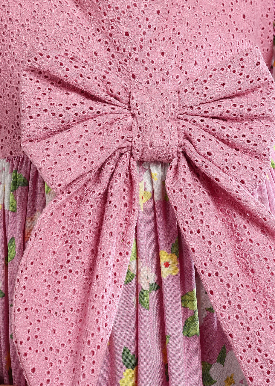 floral bow dress 5y pink Buy Oakshana Pink Floral Print Cotton Dress With Bow Online