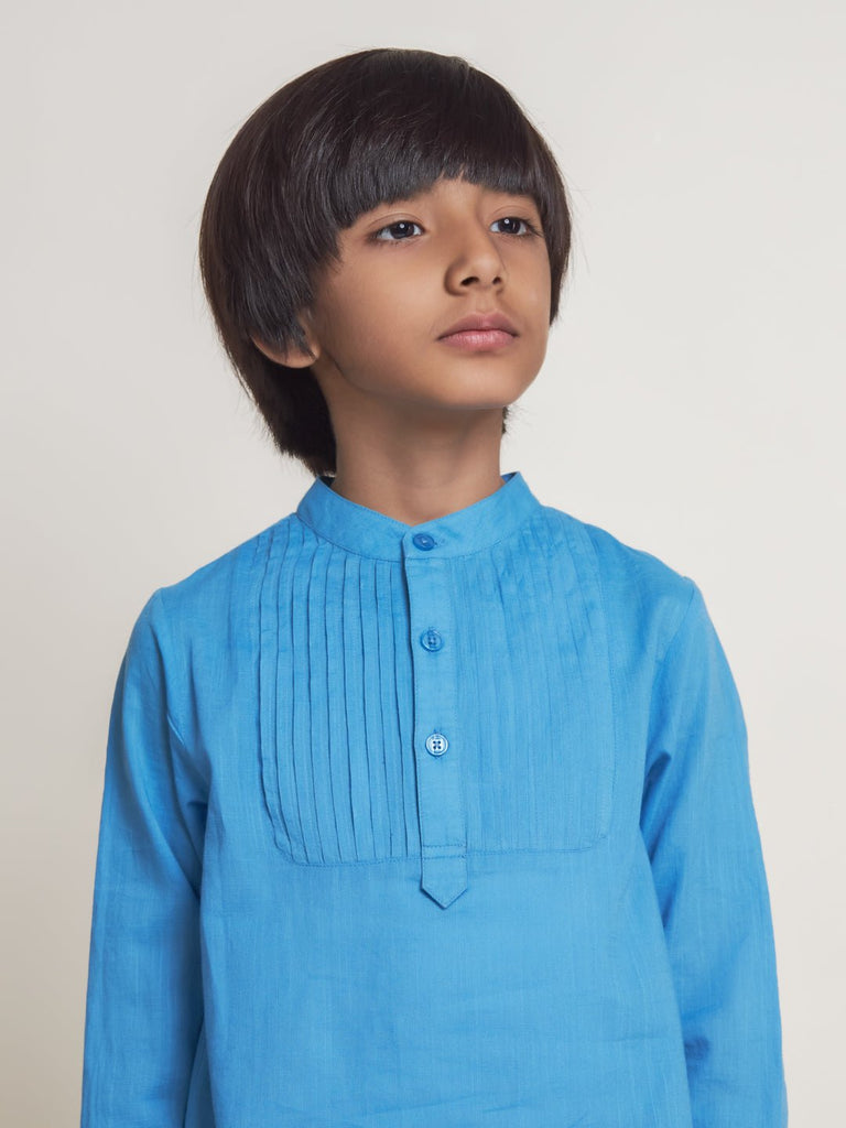 Pablo Mandarin Collar Cotton Boys Shirt - Blue Shirts The Tribe Kids   