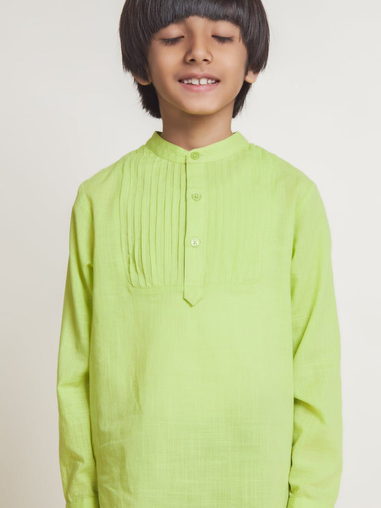 Pablo Mandarin Collar Full Sleeves Cotton Boys Shirt - Green Shirts The Tribe Kids   