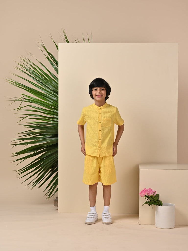 Pluto Classic Mandarin Collar Cotton Boys Shirt - Yellow Shirts The Tribe Kids   