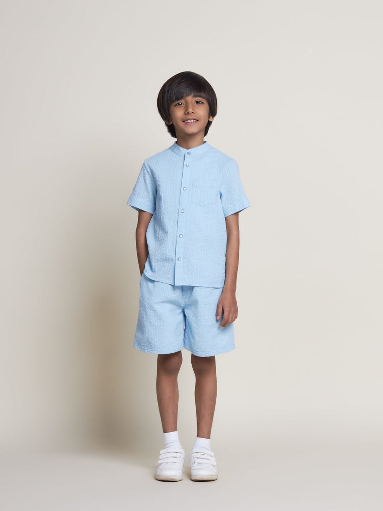 Pluto Mandarin Collar Half Sleeves Cotton Boys Shirt - Light Blue Shirts The Tribe Kids   