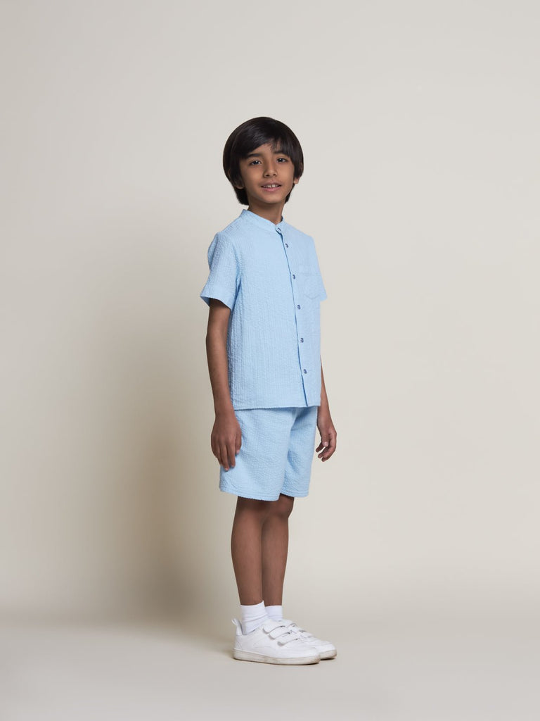 Pluto Mandarin Collar Half Sleeves Cotton Boys Shirt - Light Blue Shirts The Tribe Kids   