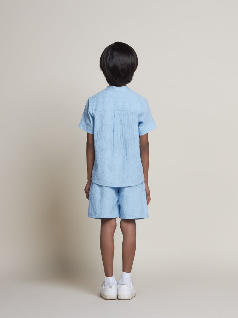 Pluto Mandarin Collar Half Sleeves Cotton Boys Shirt - Light Blue Shirts The Tribe Kids   