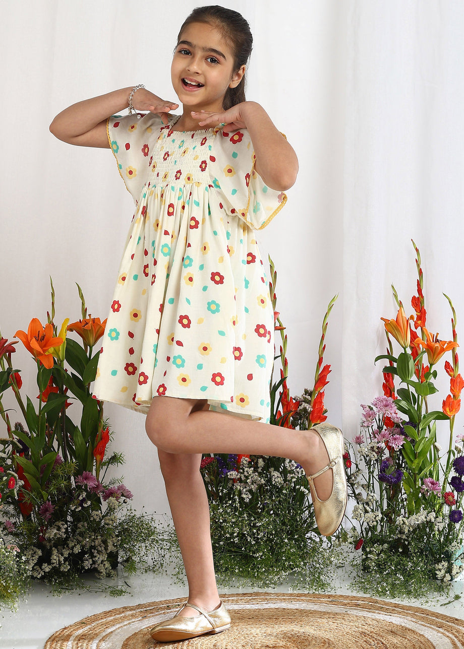 Buy Princess Girls Floral Ecru Printed Smocked Dress Online Buy Princess Girls Floral Ecru Printed Smocked Dress Online