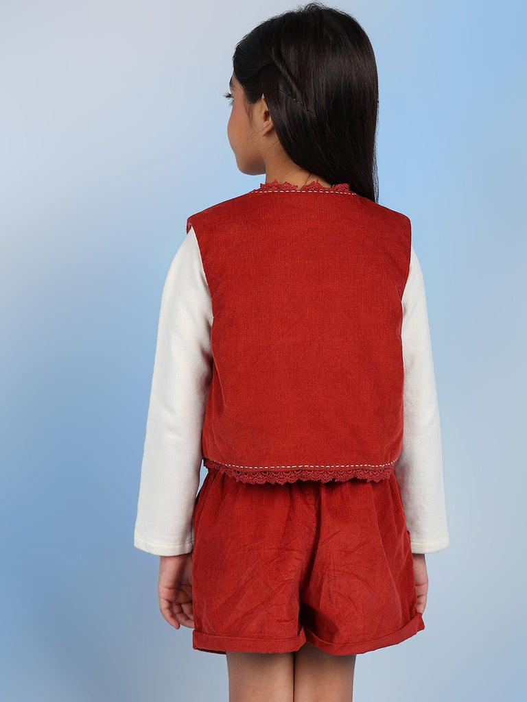 Rini Girls Sleeveless Solid Cotton Embroidered Vest - Rust Vest The Tribe Kids   