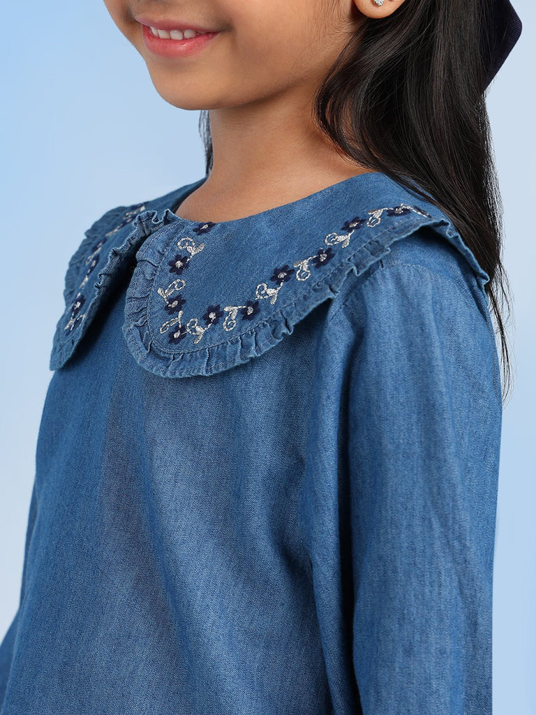 Riva Denim Peter Pan Collar Full Sleeves Girls Top Top The Tribe Kids   