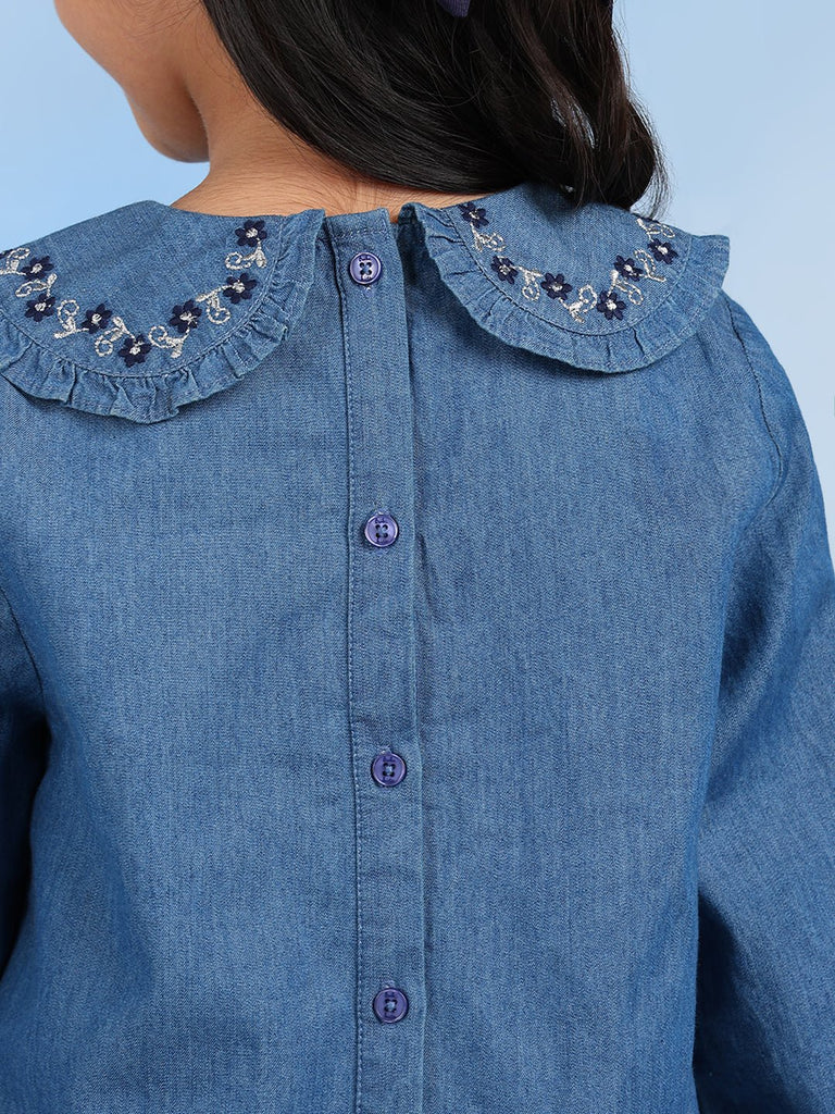 Riva Denim Peter Pan Collar Full Sleeves Girls Top Top The Tribe Kids   