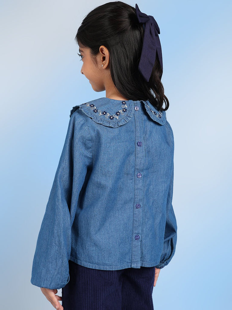 Riva Denim Peter Pan Collar Full Sleeves Girls Top Top The Tribe Kids   