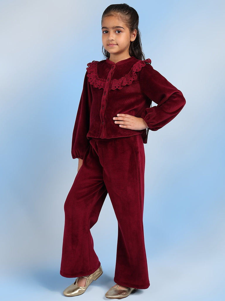 Sand Girls Cotton Relaxed Fit Solid Casual Pants - Burgundy Pant The Tribe Kids   