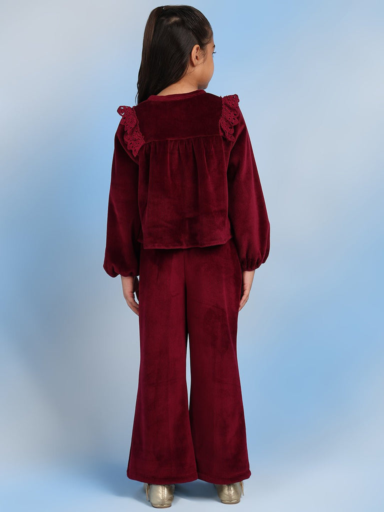 Sand Girls Cotton Relaxed Fit Solid Casual Pants - Burgundy Pant The Tribe Kids   