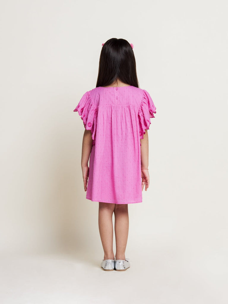 Scarlett Embroidered Flower Motifs Cotton Girls Dress - Pink Dress The Tribe Kids   