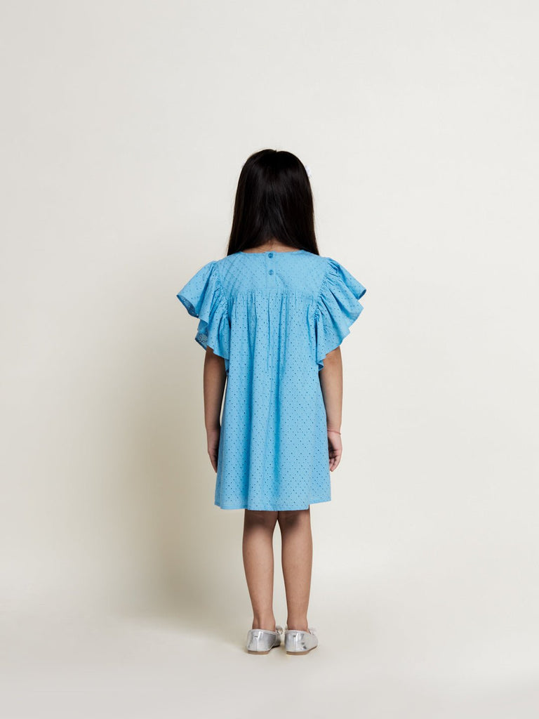Scarlett Schiffli Pattern Cotton Girls Dress - Blue Dress The Tribe Kids   