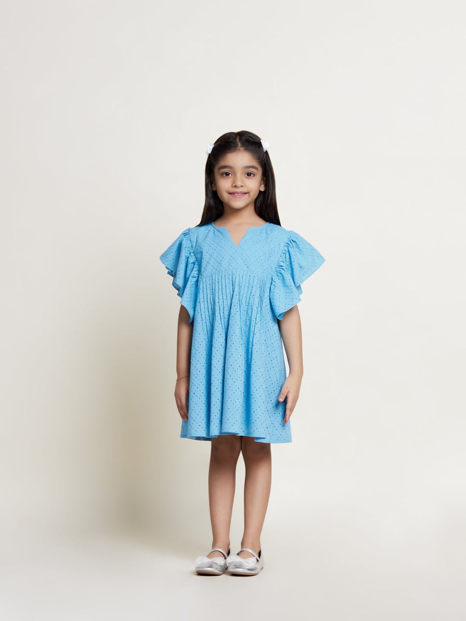 Buy Scarlett Schiffli Pattern Cotton Girls Dress - Blue Online - The Tribe Kids Buy Scarlett Schiffli Pattern Cotton Girls Dress - Blue Online - The Tribe Kids