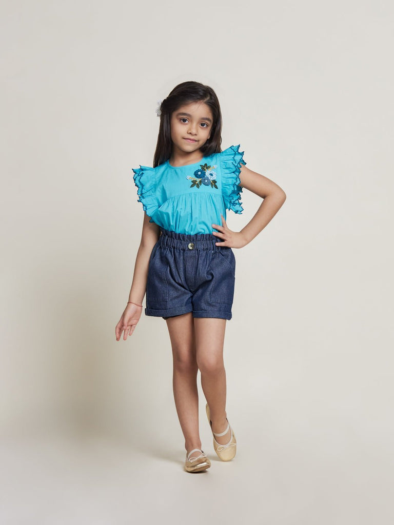 Set Of Fiorella Girls Top & Cecilia Girls Shorts - Blue/Navy - The Tribe Kids