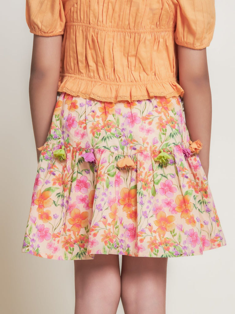 Floral Girls Skirt With Handmade Tassel Crop Top Combo Top The Tribe Kids   