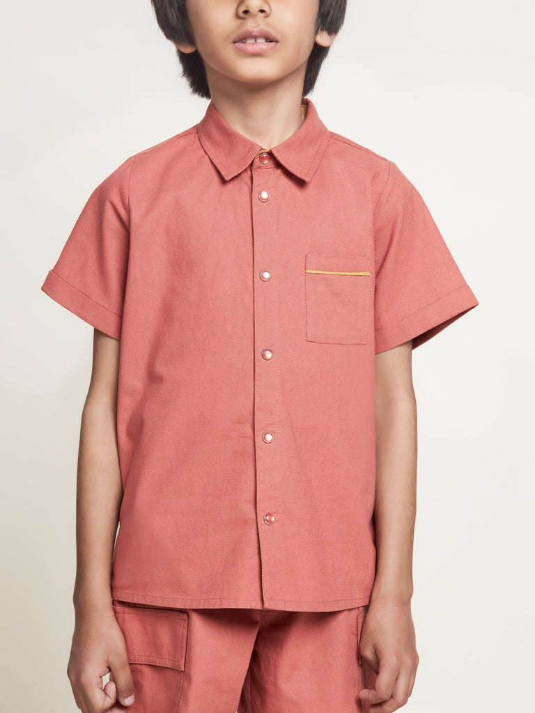 Solid Sheeting Shirt With Shorts Co-Ord set Set The Tribe Kids   