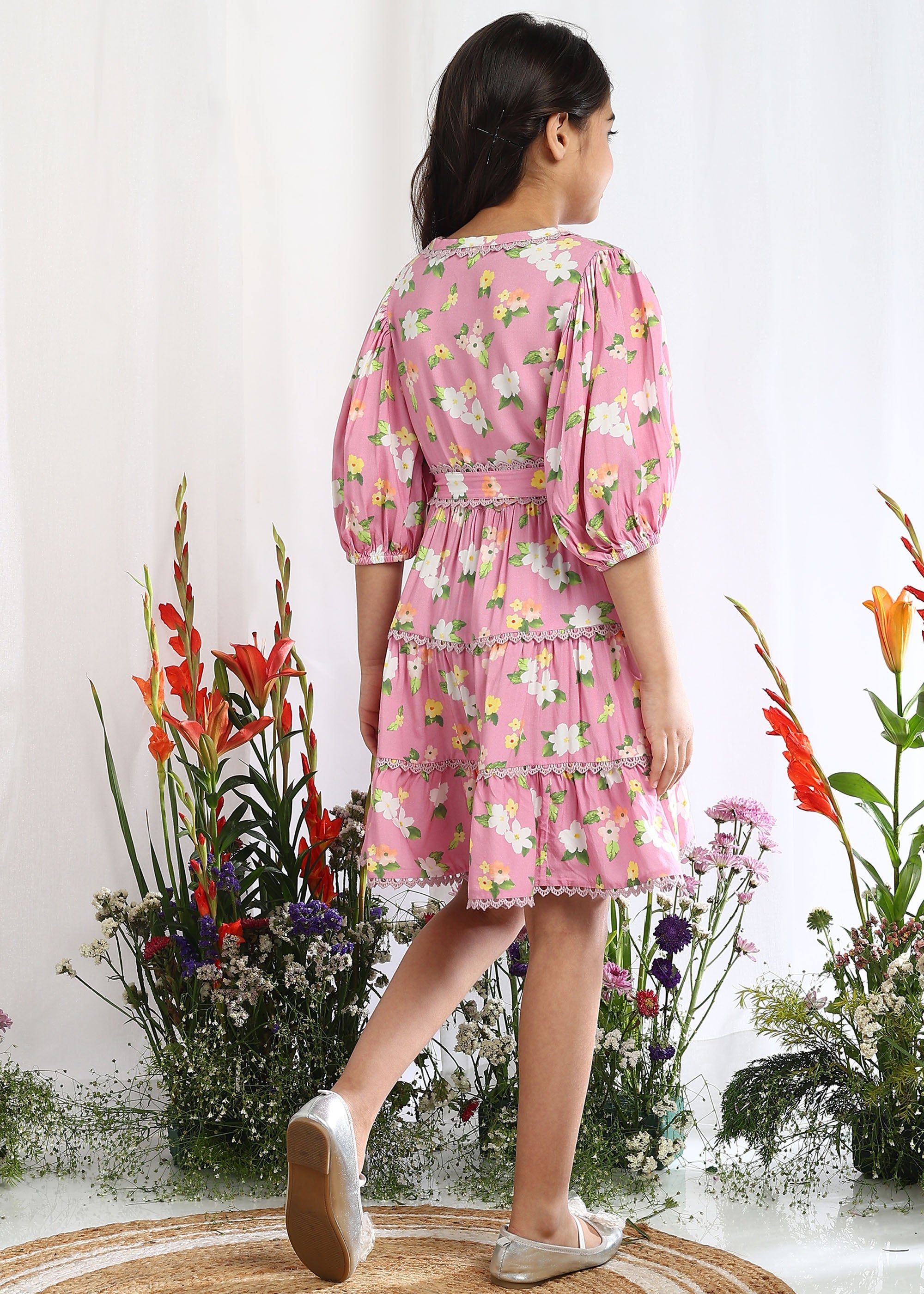 Buy Stella Pink Floral Printed Cotton Dress With Belt Online - The Tribe Kids Buy Stella Pink Floral Printed Cotton Dress With Belt Online - The Tribe Kids