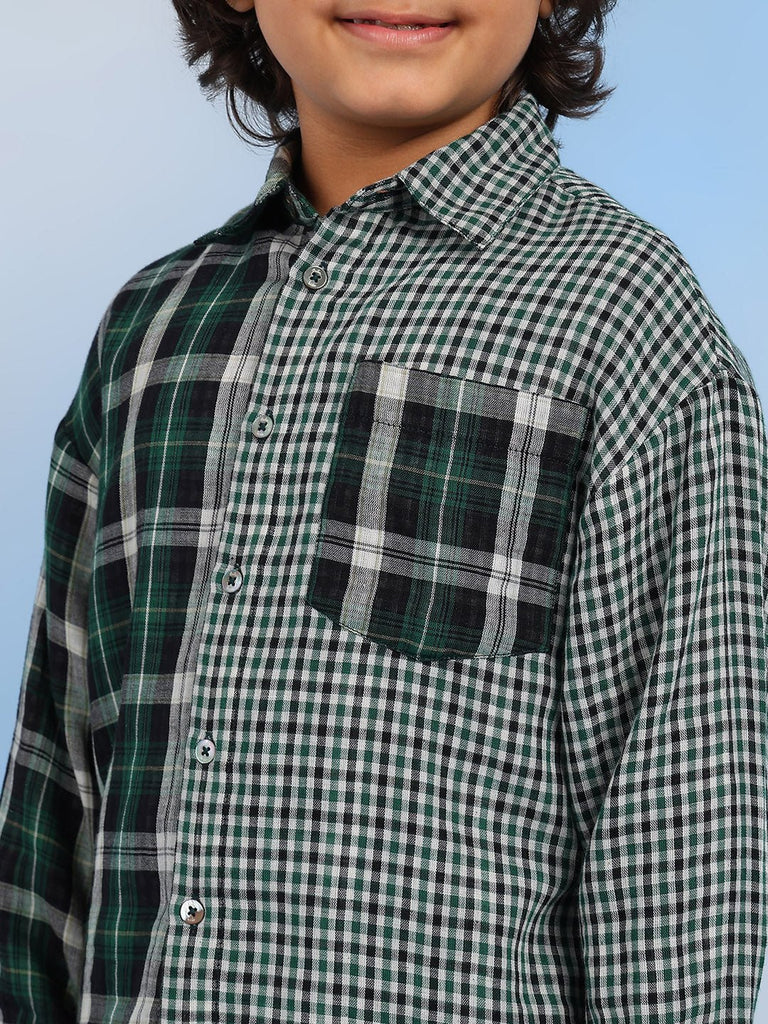 Storm Boys Relaxed Spread Collar Checked Cotton Casual Shirt - Green Shirts The Tribe Kids   