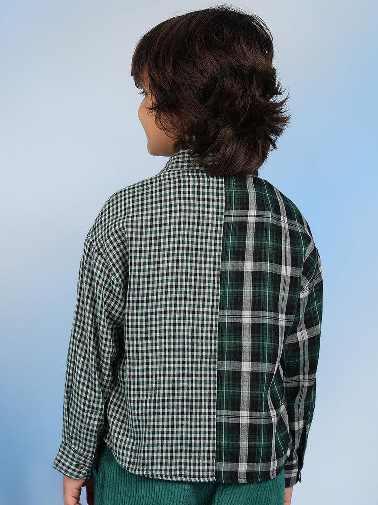 Storm Boys Relaxed Spread Collar Checked Cotton Casual Shirt - Green Shirts The Tribe Kids   