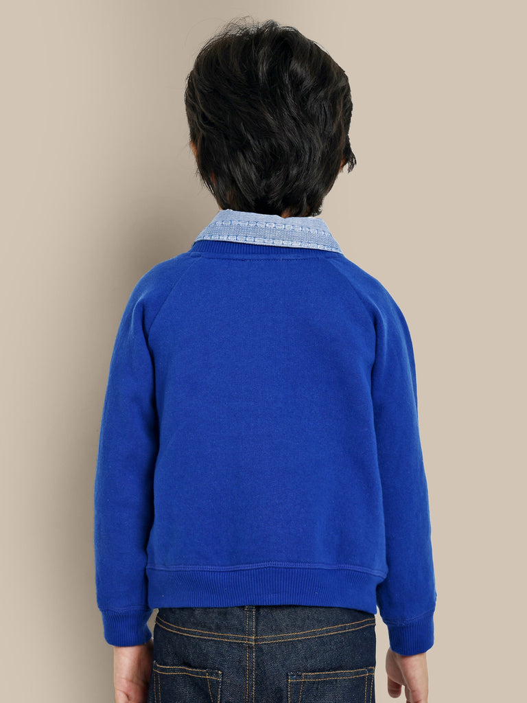 Alan Flower Embroidery Fleece Cotton Boys Sweatshirt - Blue Sweatshirt The Tribe Kids   