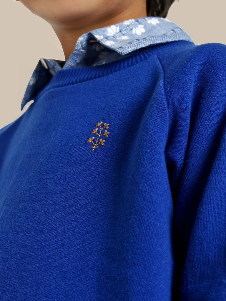 Alan Flower Embroidery Fleece Cotton Boys Sweatshirt - Blue Sweatshirt The Tribe Kids   