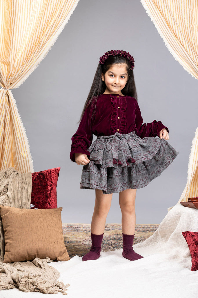 Alessia Velvet Vision Cotton Lining Girls Top - Burdeos Top The Tribe Kids   