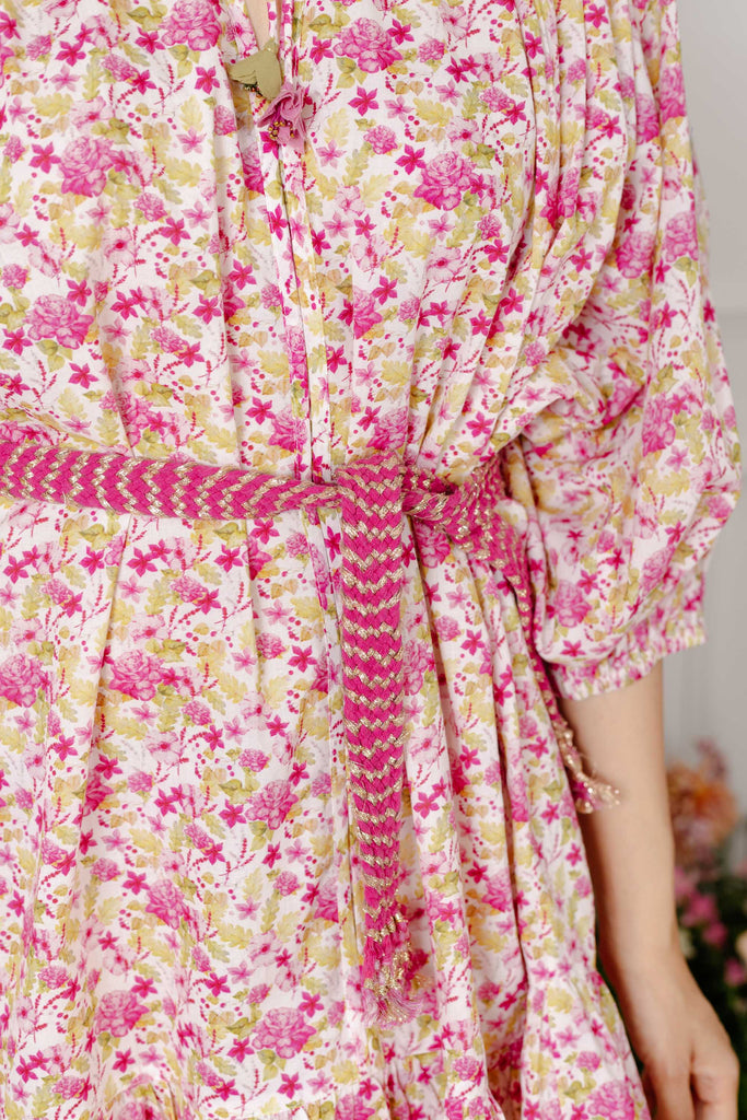 Anaya Flower Print Cotton Dress - Pink Garden Dress The Tribe Kids   