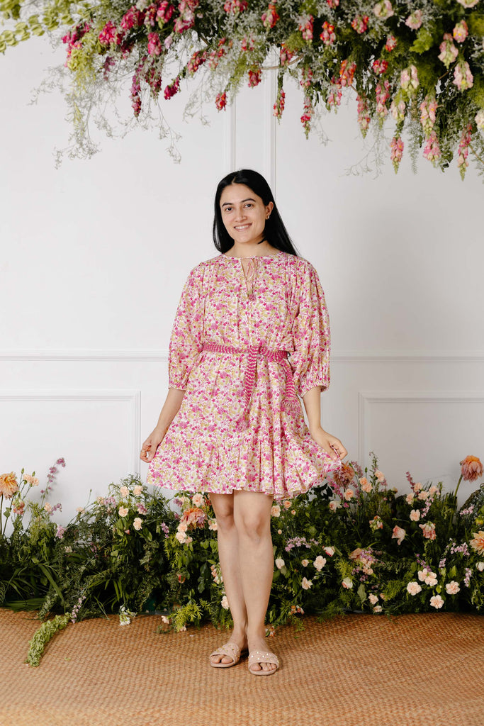 Anaya Flower Print Cotton Dress - Pink Garden Dress The Tribe Kids   