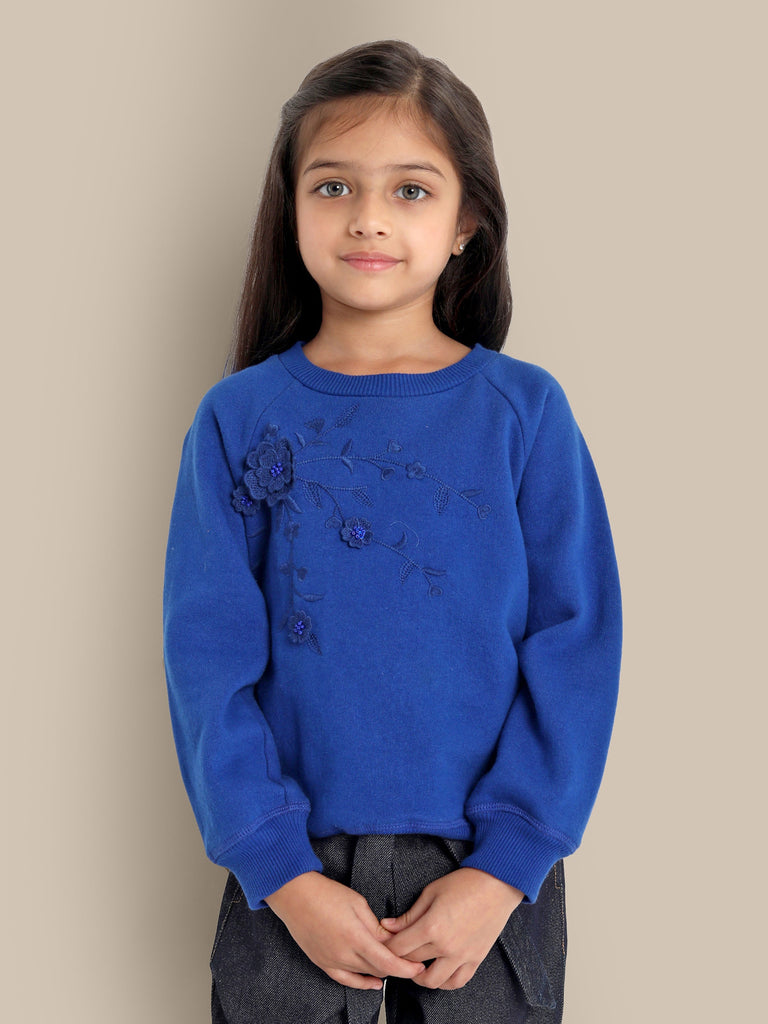 Andy Flower Embroidery Fleece Cotton Sweatshirt - Blue Sweatshirt The Tribe Kids   