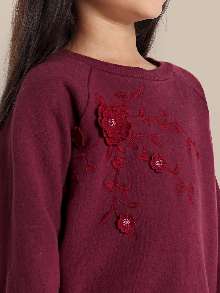 Andy Flower Embroidery Fleece Cotton Sweatshirt - Maroon Sweatshirt The Tribe Kids   