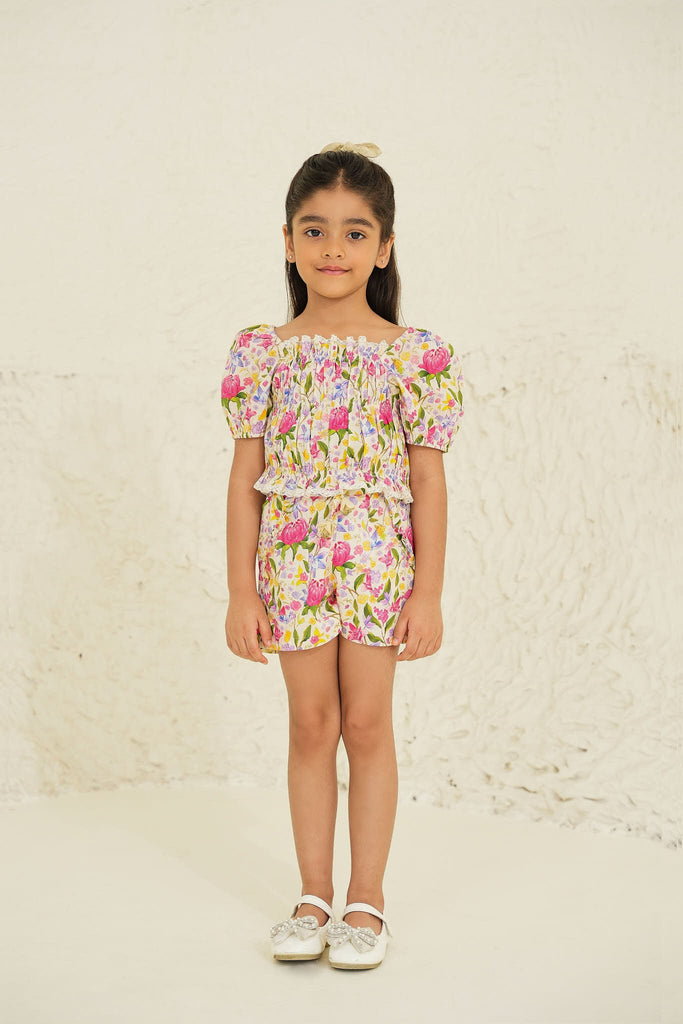 Calma Cotton Flower Print Girls Shorts - Ecru Garden Short The Tribe Kids   