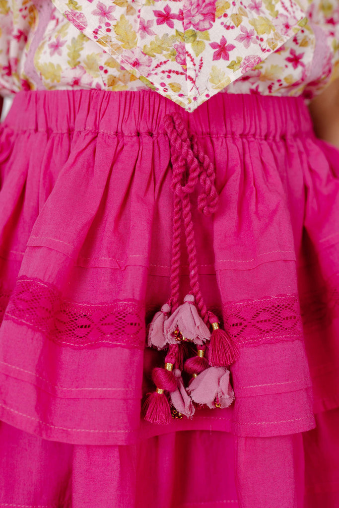 Camila Ruffled Waistline Cotton Cambric Girls Skirt - Fuchsia Skirt The Tribe Kids   